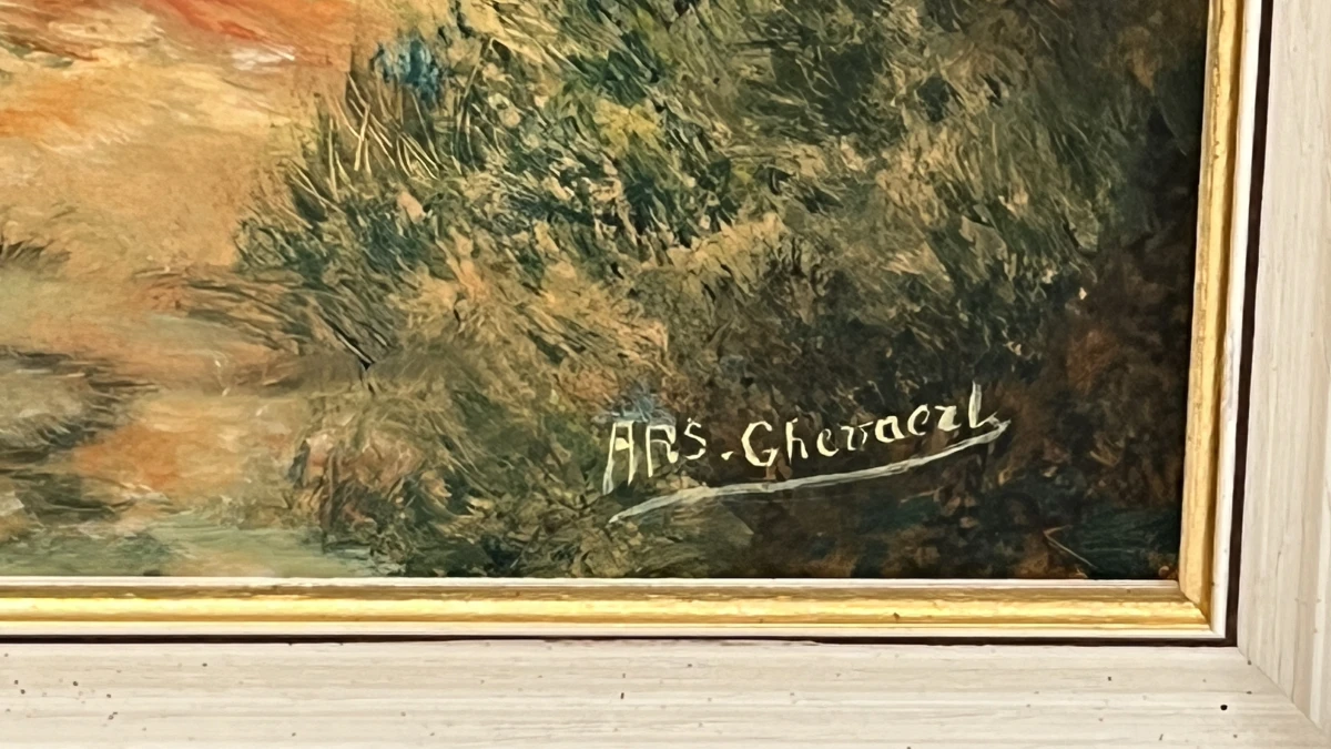 Origineel Olieverfschilderij "Landelijk Dorpsgezicht" gesigneerd Ars. Gheraert - foto 3