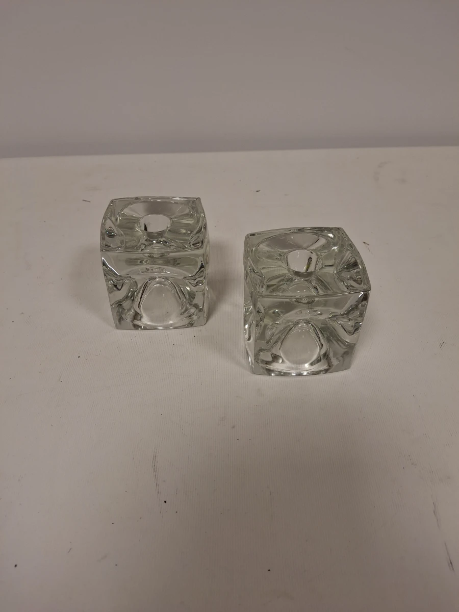 Set van 2 vintage Ice Cube glazen kandelaars - foto 2