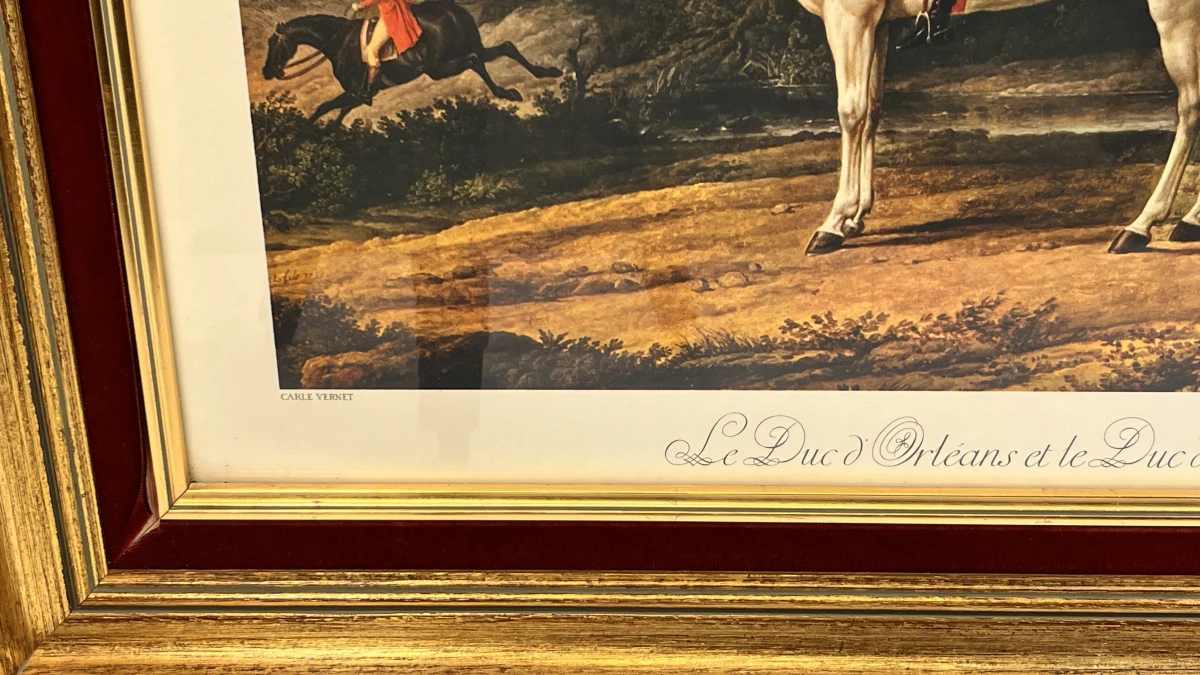 Grote Ingelijste Jachtprent "Le Duc d'Orléans et le Duc de Chartres en 1788" naar Carle Vernet - foto 6