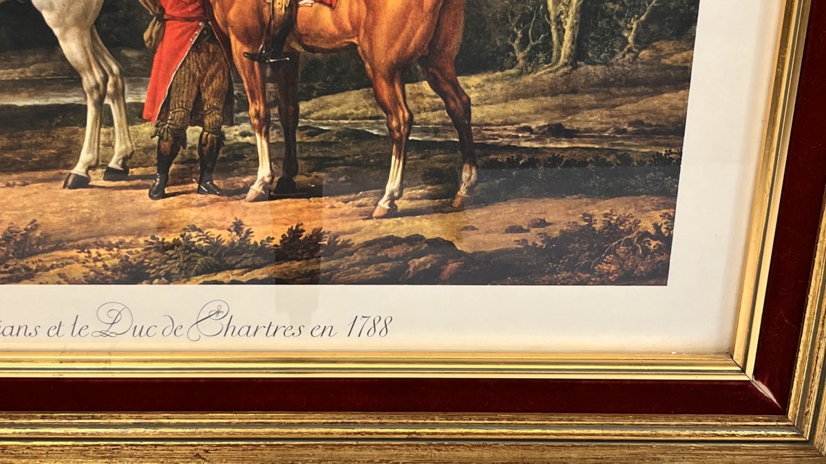 Grote Ingelijste Jachtprent "Le Duc d'Orléans et le Duc de Chartres en 1788" naar Carle Vernet - foto 5
