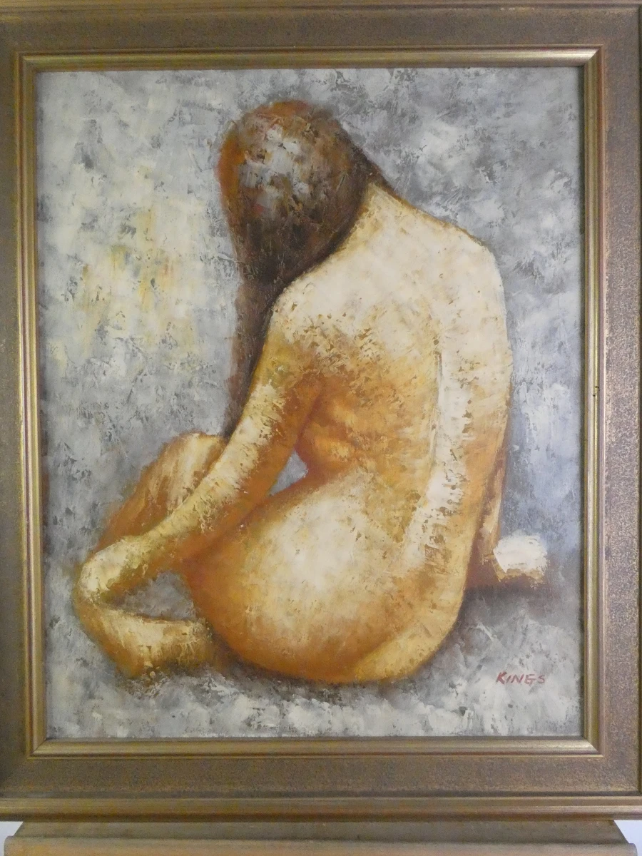 Olieverfschilderij van een zittend naakt – gesigneerd Kings - foto 2