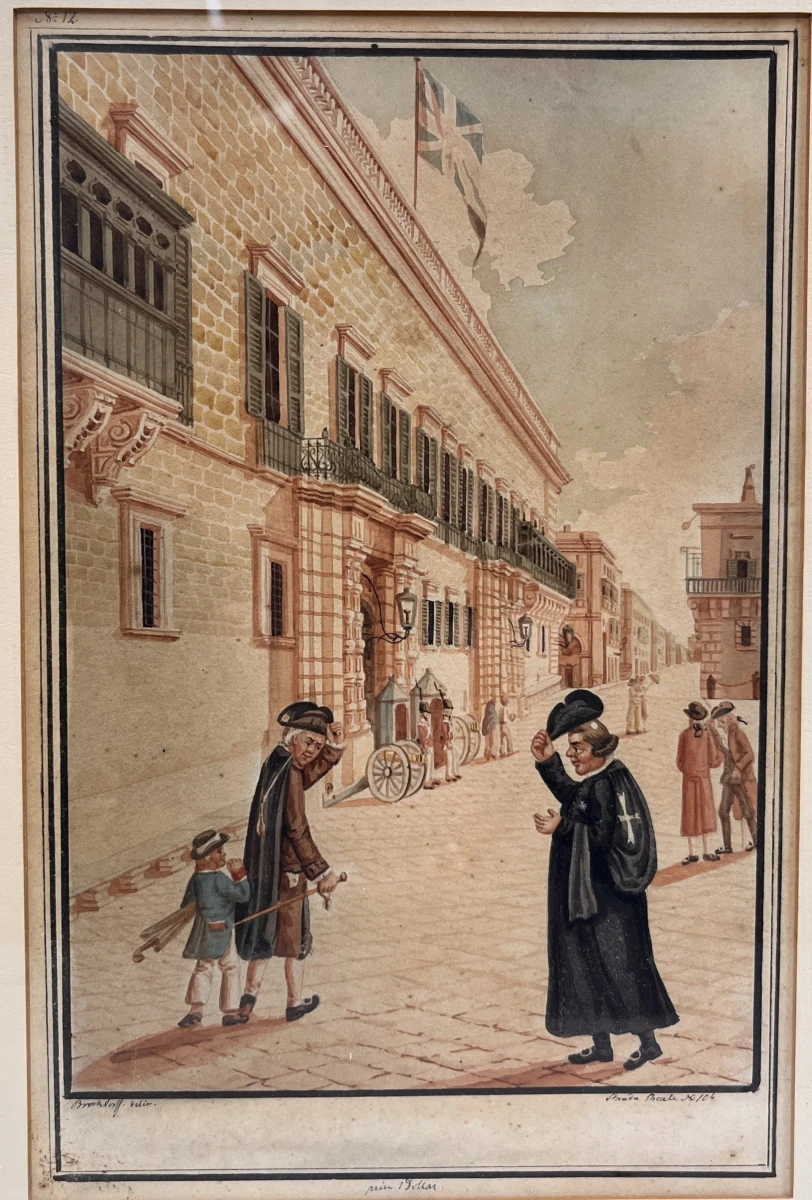Ingelijste Historische Prent / Aquarel van een Maltees Straattafereel (Strada Reale) - foto 2
