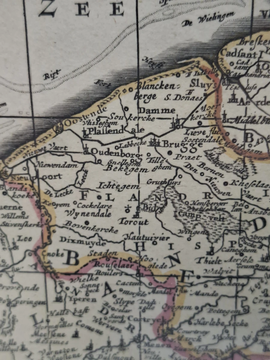 Unieke Historische Kaart van de Zuidelijke Nederlanden – Frederik de Wit – Grote Lijst - foto 3