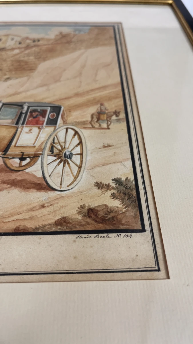 Antieke ingelijste lithografie naar C.F. von Brockdorff – Maltees rijtuig (Calesse) bij Strada Reale, 19e eeuw - foto 3