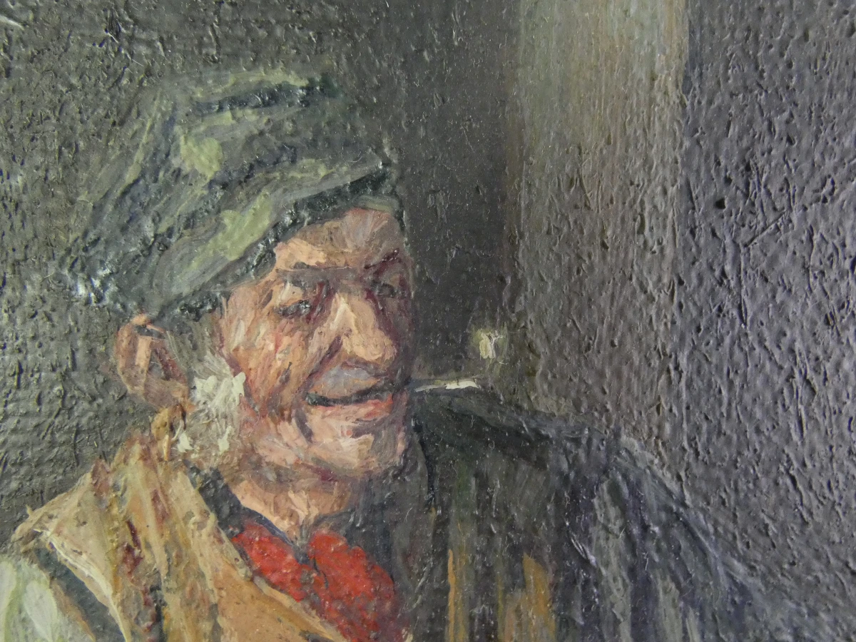 Sfeervol olieverfschilderij - Boereninterieur met Pijprokende Man - M. Boumans - foto 4