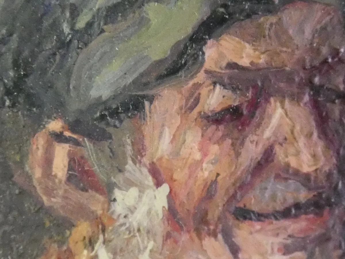 Sfeervol olieverfschilderij - Boereninterieur met Pijprokende Man - M. Boumans - foto 5