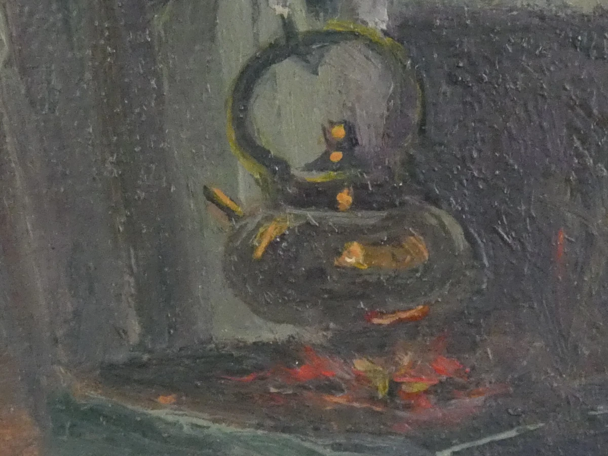 Sfeervol olieverfschilderij - Boereninterieur met Pijprokende Man - M. Boumans - foto 7