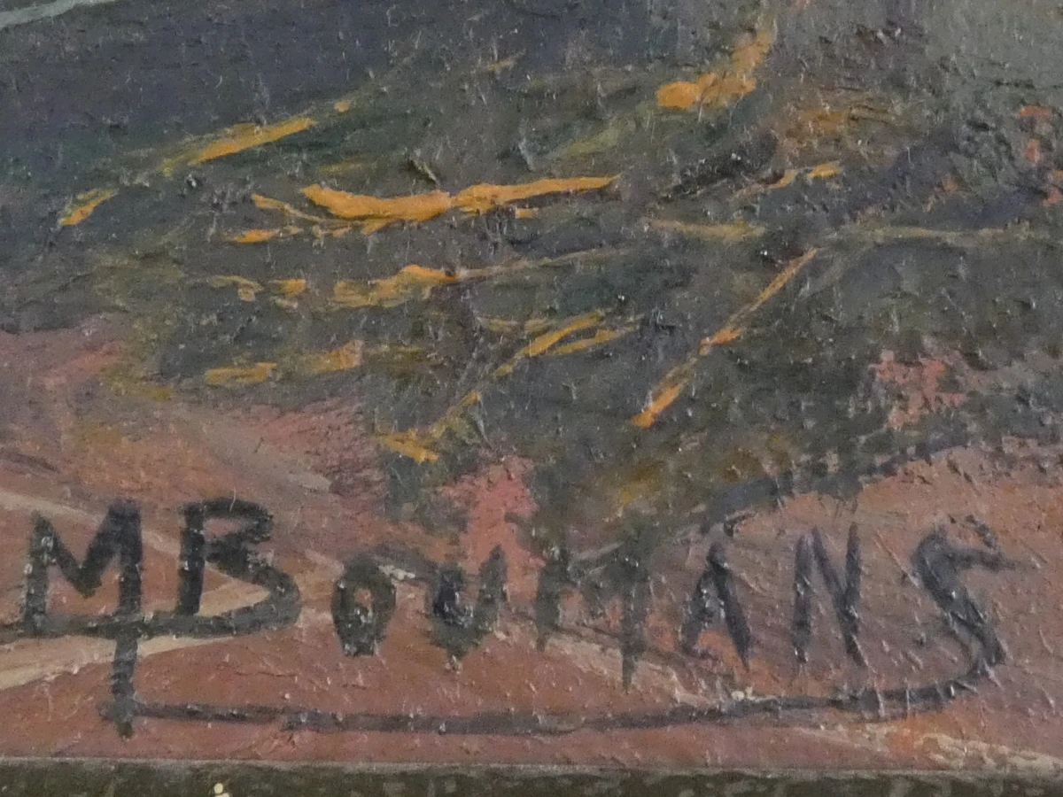 Sfeervol olieverfschilderij - Boereninterieur met Pijprokende Man - M. Boumans - foto 8