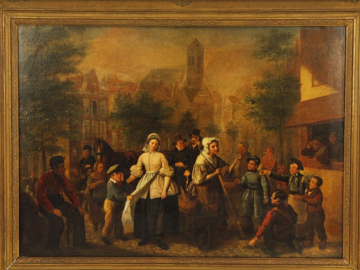 19e-eeuws genreschilderij –  Olieverf op doek, niet gesigneerd - foto 2