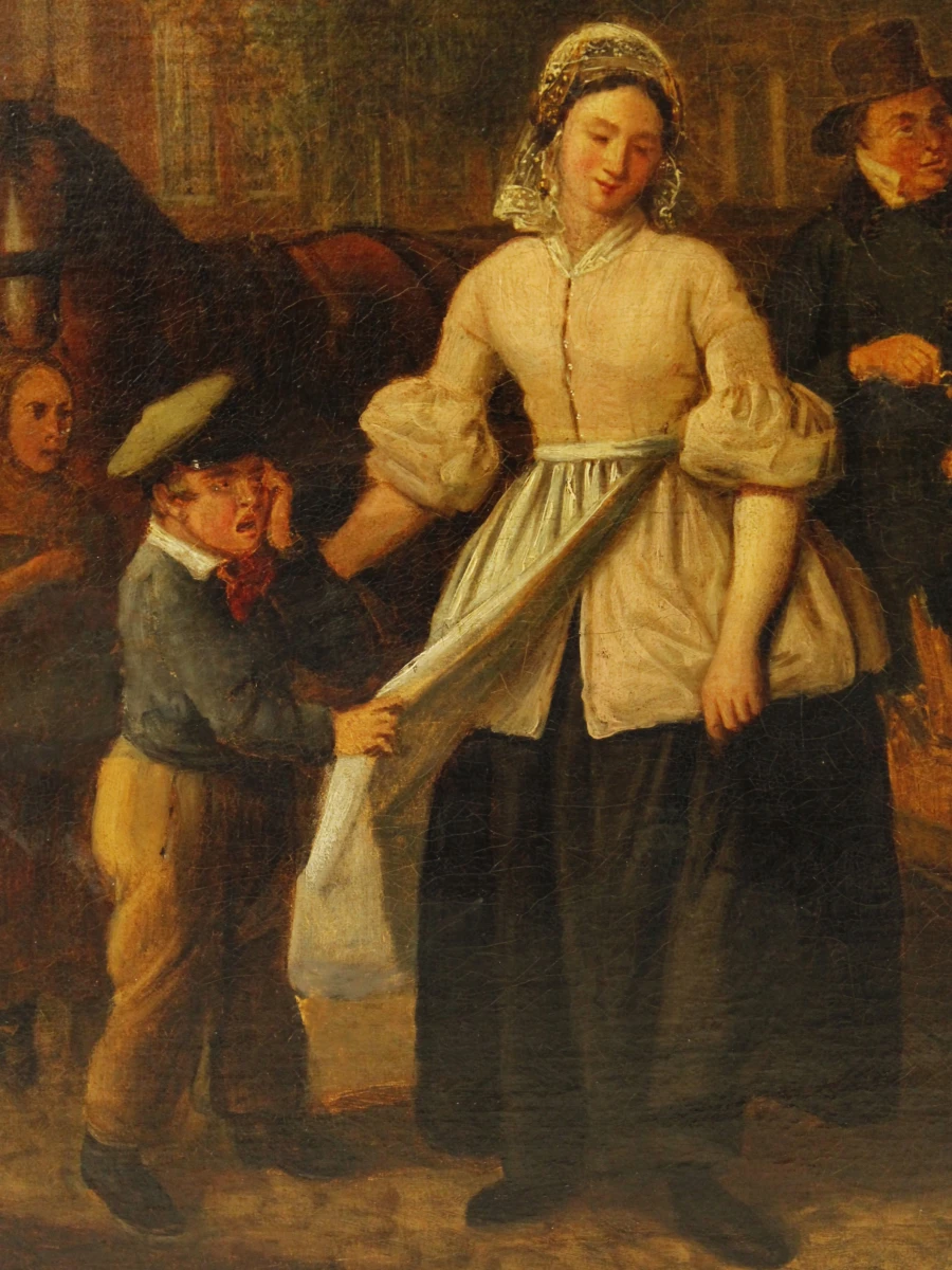 19e-eeuws genreschilderij –  Olieverf op doek, niet gesigneerd - foto 9