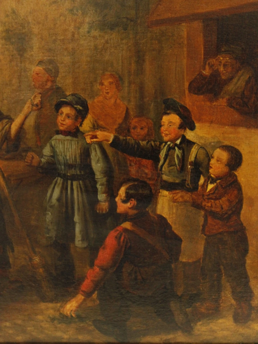 19e-eeuws genreschilderij –  Olieverf op doek, niet gesigneerd - foto 12