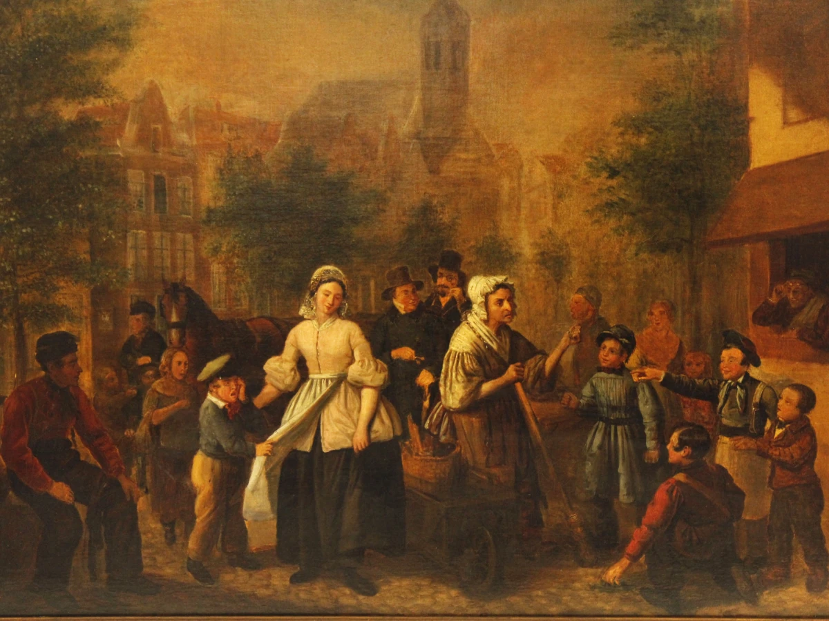 19e-eeuws genreschilderij –  Olieverf op doek, niet gesigneerd - foto 13