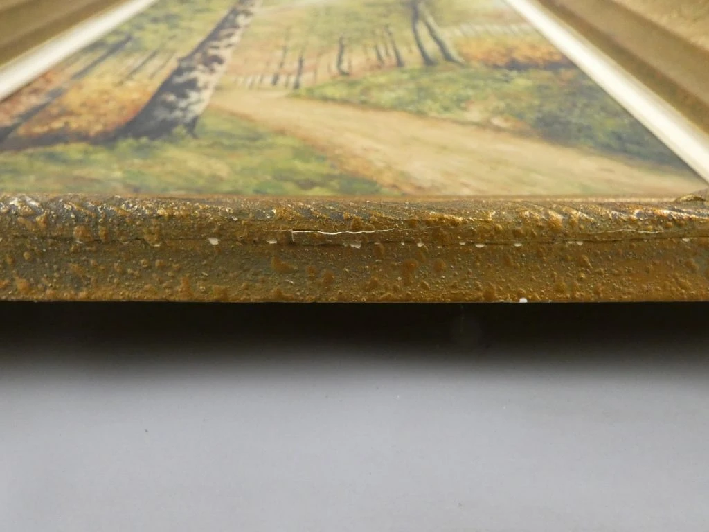 Schilderij met boslandschap in goudkleurige lijst - foto 8
