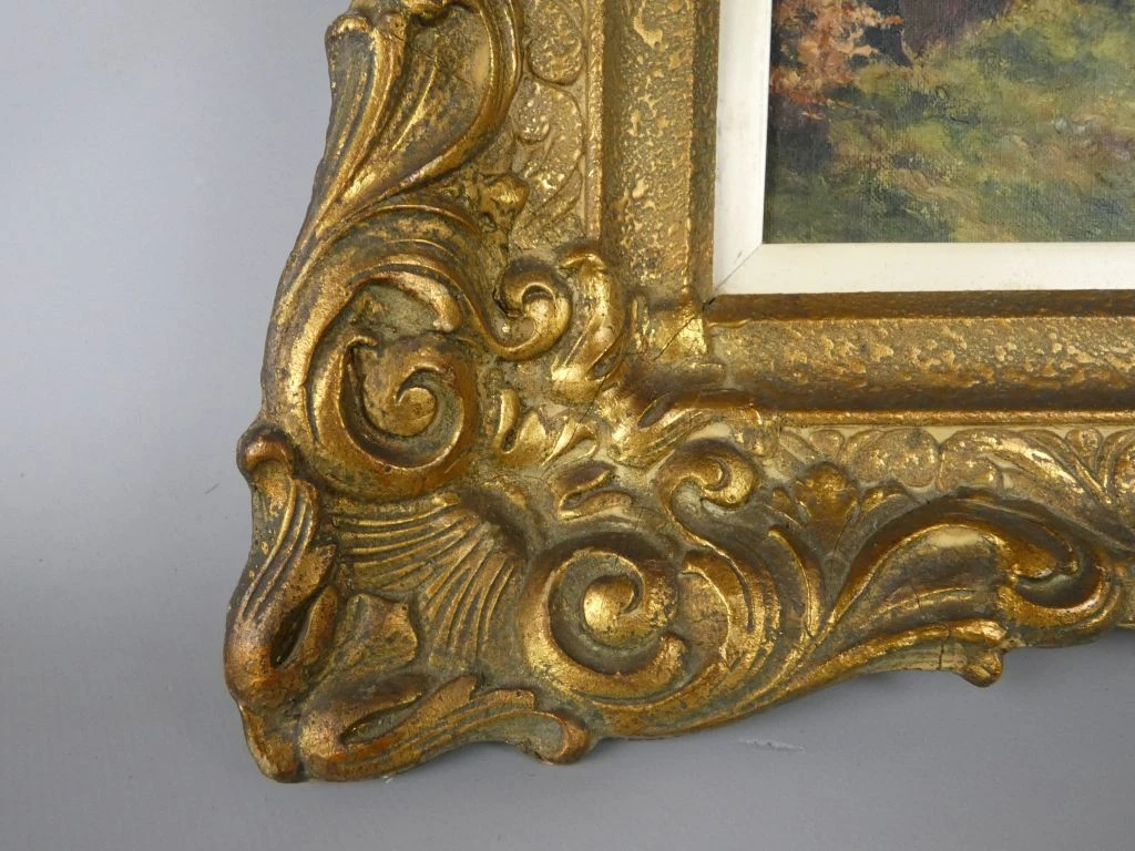 Schilderij met boslandschap in goudkleurige lijst - foto 2