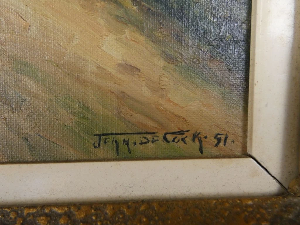 Schilderij met boslandschap in goudkleurige lijst - foto 6