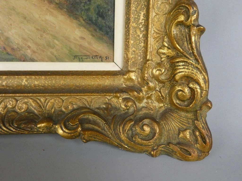Schilderij met boslandschap in goudkleurige lijst - foto 3