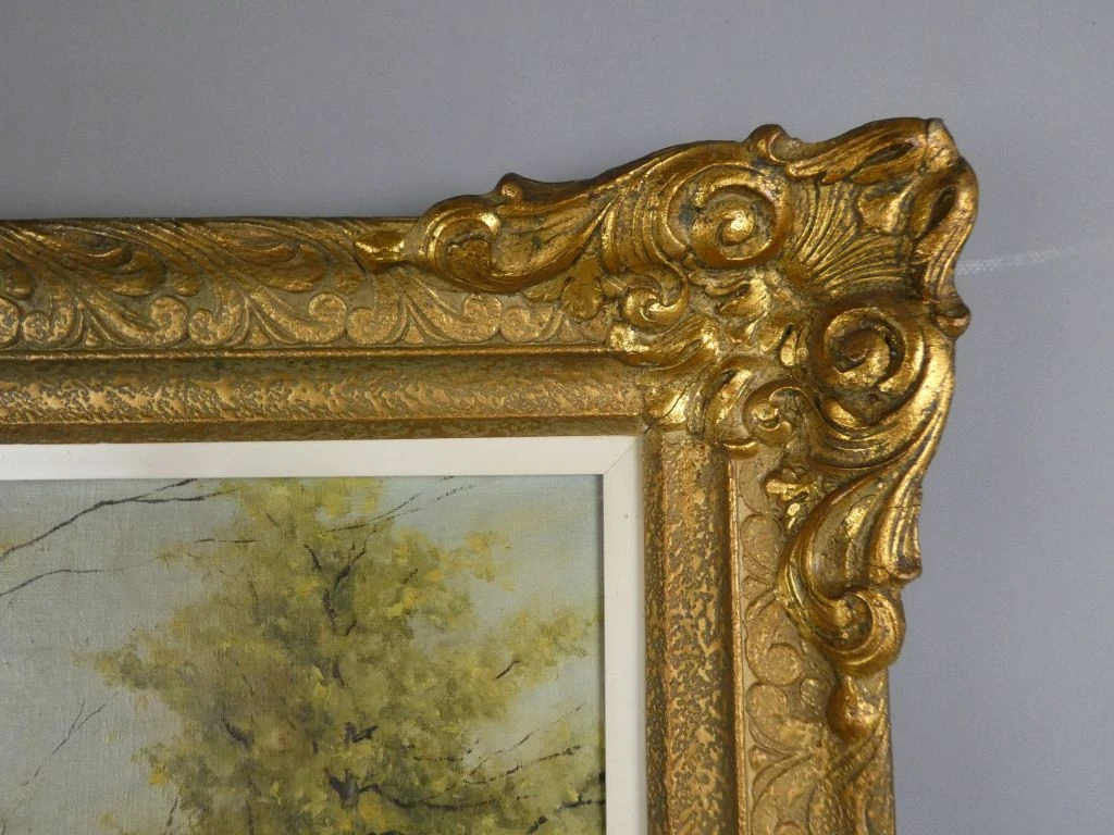 Schilderij met boslandschap in goudkleurige lijst - foto 4
