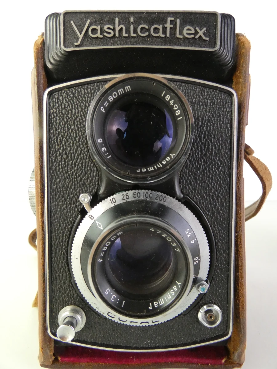 Vintage Yashicaflex tweelens camera met leren hoes - foto 2