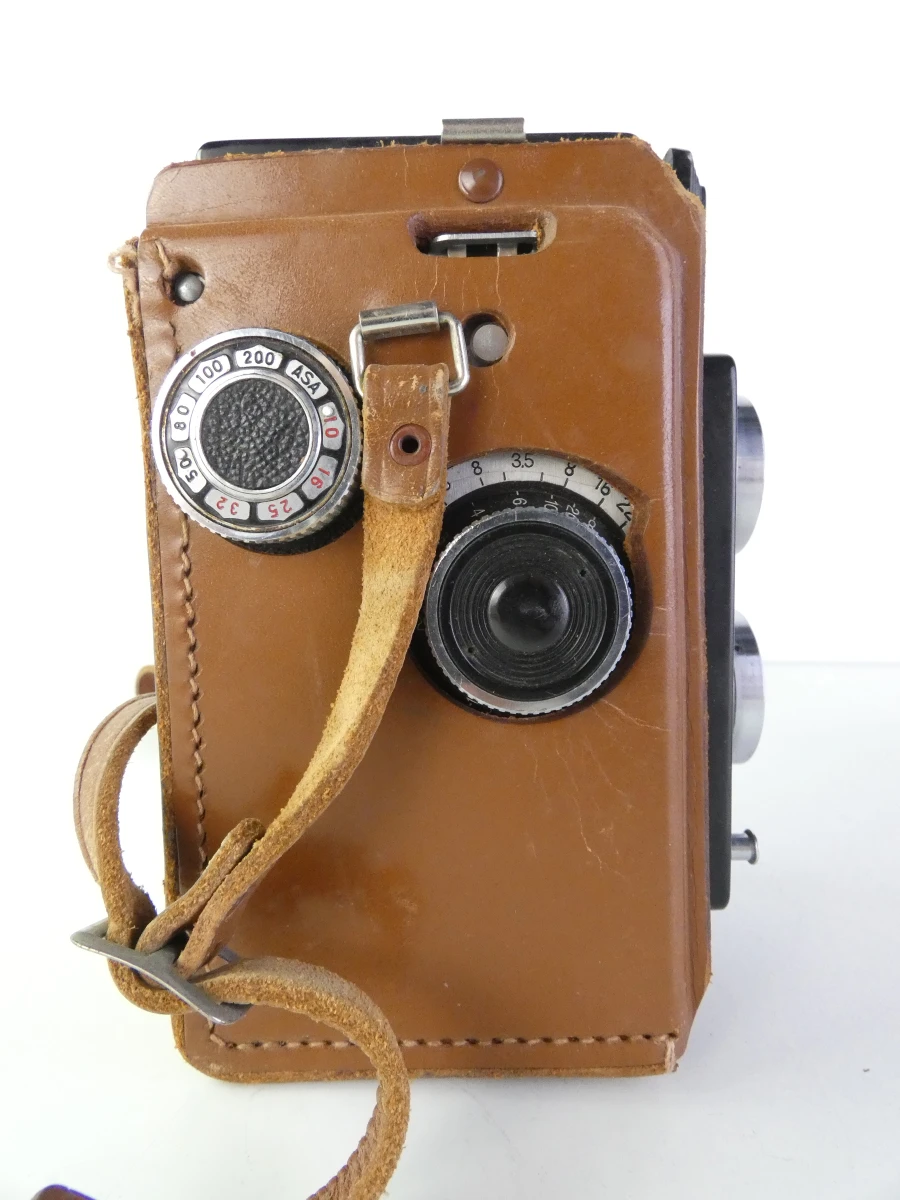Vintage Yashicaflex tweelens camera met leren hoes - foto 3