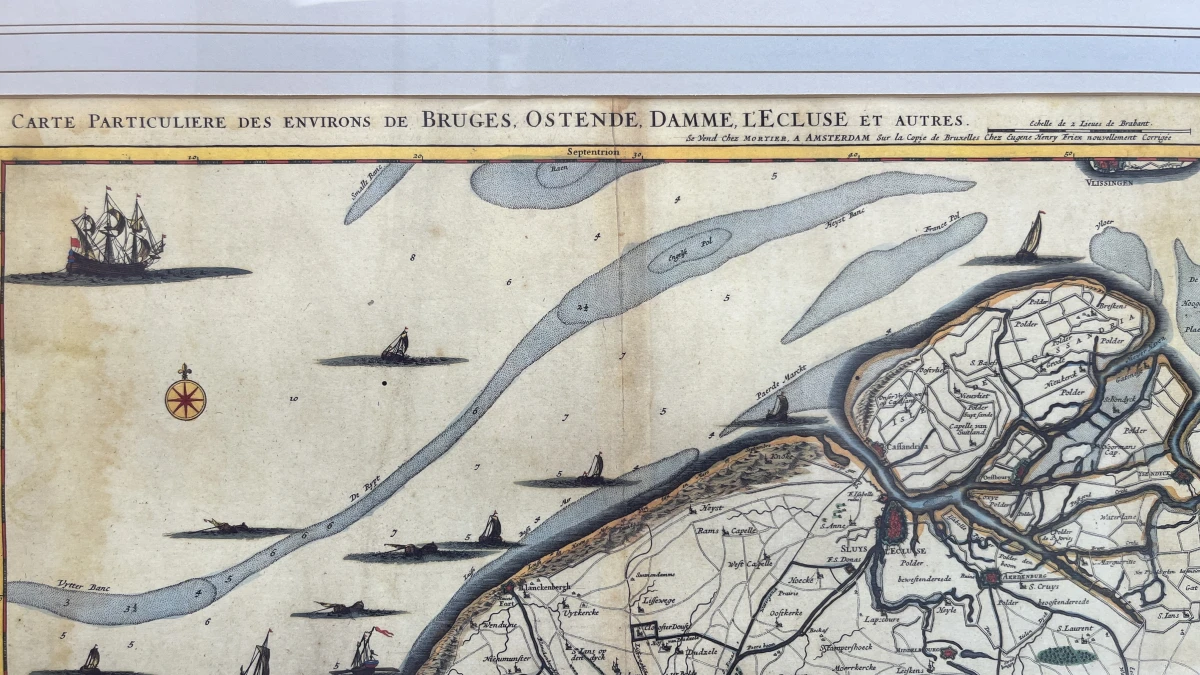 Gelijste historische kaart van de Vlaamse Kust (Brugge, Oostende, Sluis) – Gelimiteerde heruitgave naar P. Mortier & E.H. Fricx (181/200) - foto 3