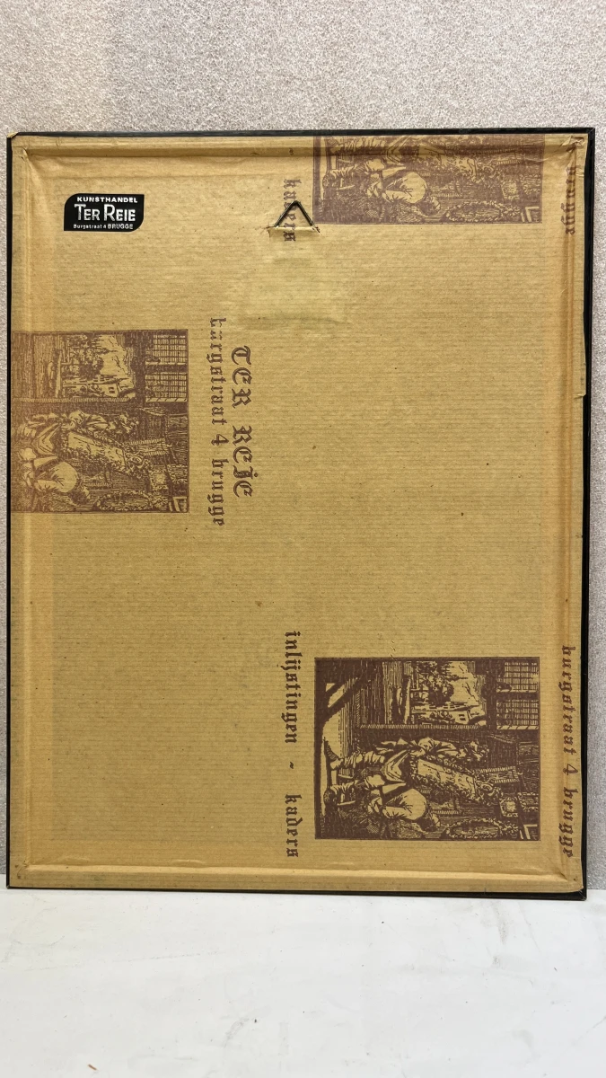 Vintage ingelijste tekening / lithografie – Poort van het Prinselijk Begijnhof Ten Wijngaerde te Brugge, gesigneerd Miel Baert, 1986 - foto 4
