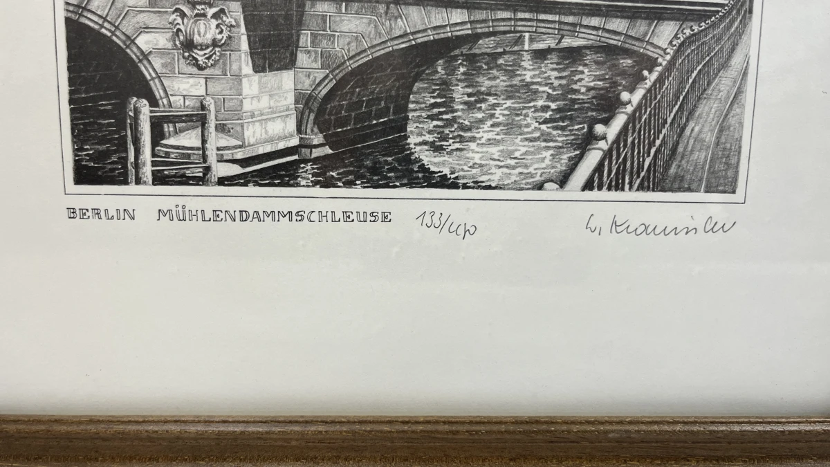 Gelijste lithografie / ets – Berlin Mühlendammschleuse met Berliner Dom, genummerd (133/400) en gesigneerd - foto 2