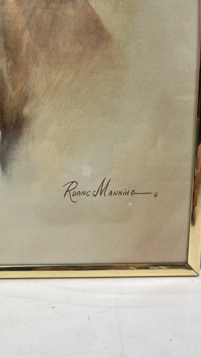Vintage ingelijste kunstdruk – Merrie met veulen (Equestrian art), gesigneerd Ruane Manning, ca. jaren 70/80 - foto 2