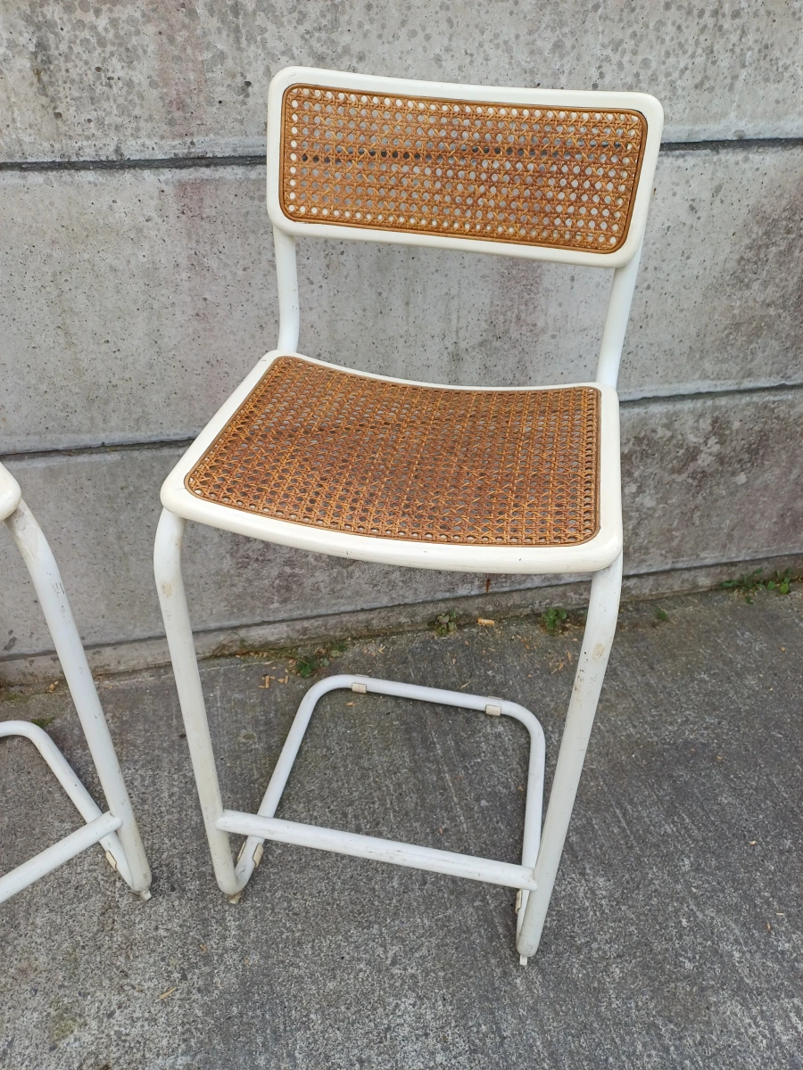 Set van 2 vintage barkrukken met gevlochten zitting - foto 2