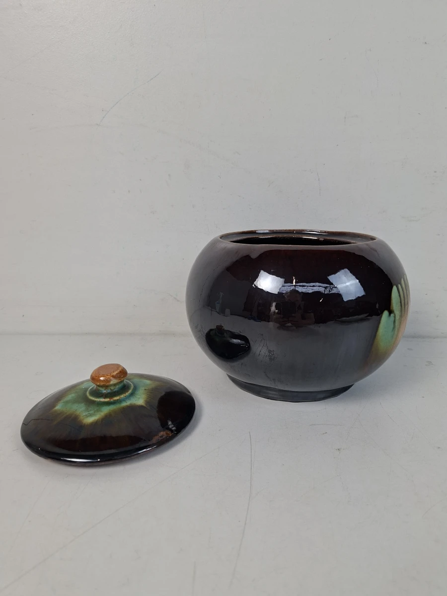 Prachtige Vintage Belgische Keramieke Dekselpot / Gemberpot – Druipglazuur (Model 102) - foto 2