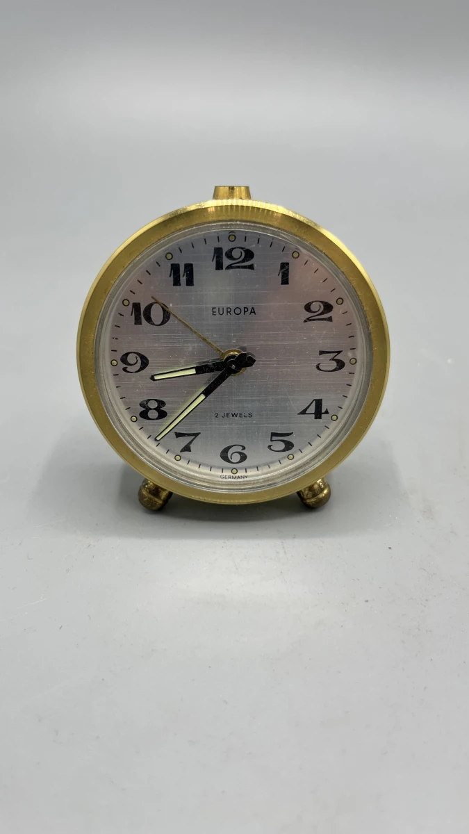 Mechanische wekker Europa 2 Jewels vintage messing tafelmodel - foto 3