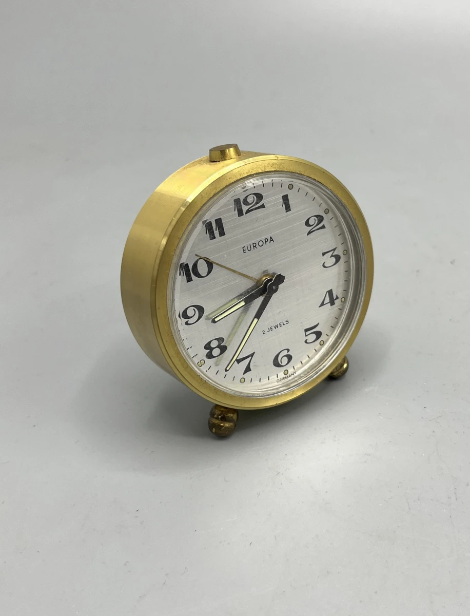 Mechanische wekker Europa 2 Jewels vintage messing tafelmodel - foto 4