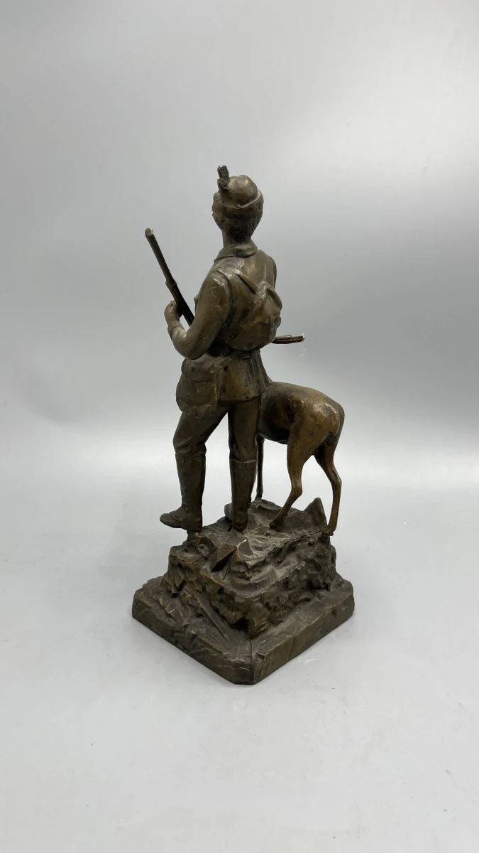 Sculptuur jager met edelhert régule vintage jachttafereel bronslook - foto 4