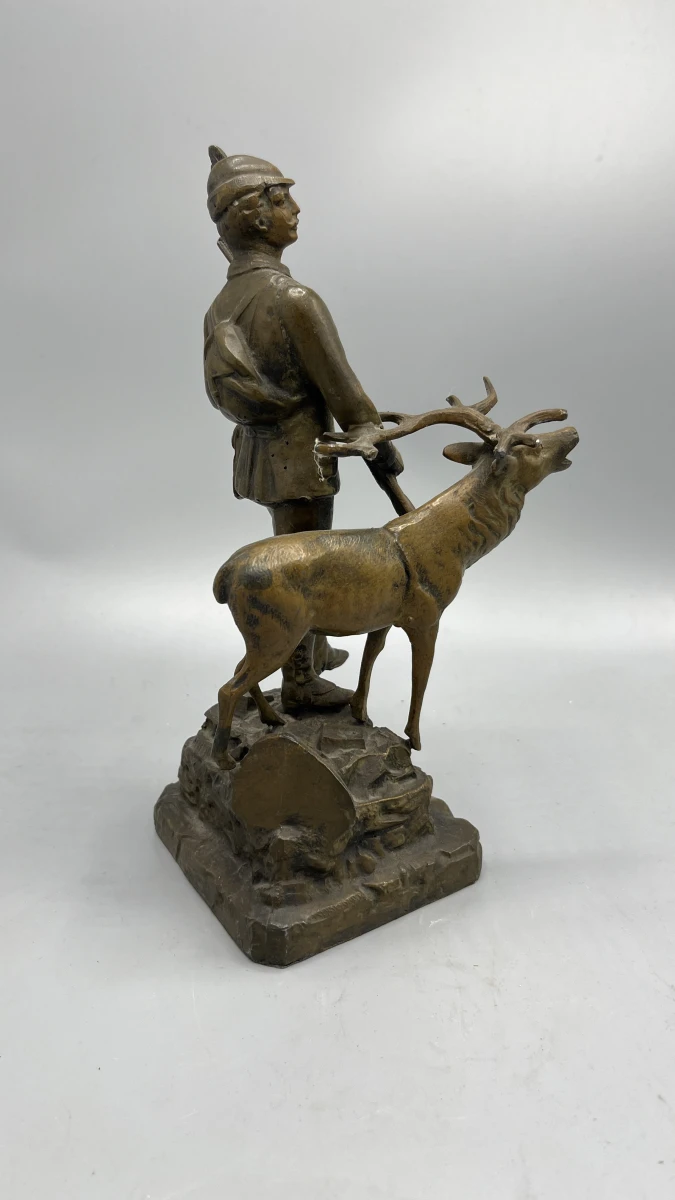 Sculptuur jager met edelhert régule vintage jachttafereel bronslook - foto 3