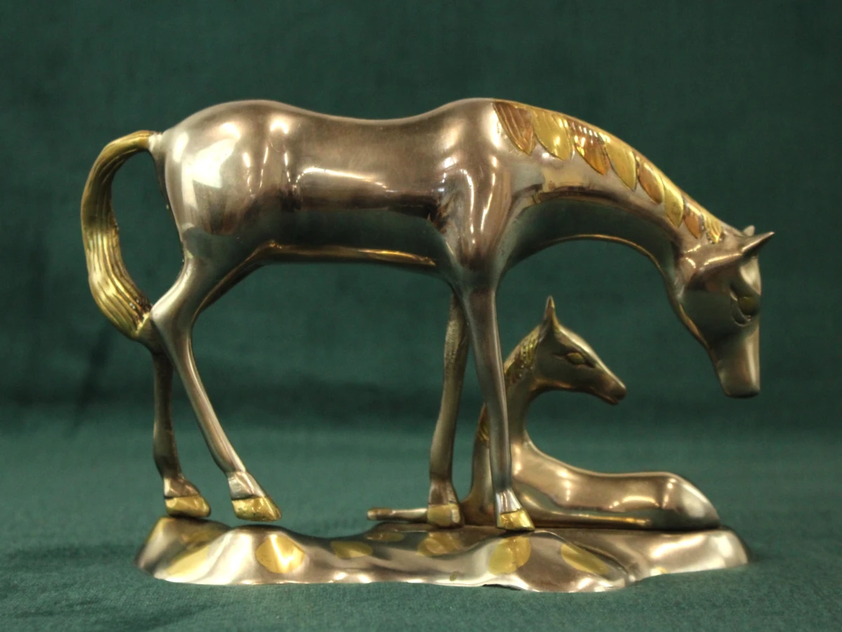 Vintage metalen paardensculptuur van Merrie met Veulen - foto 3