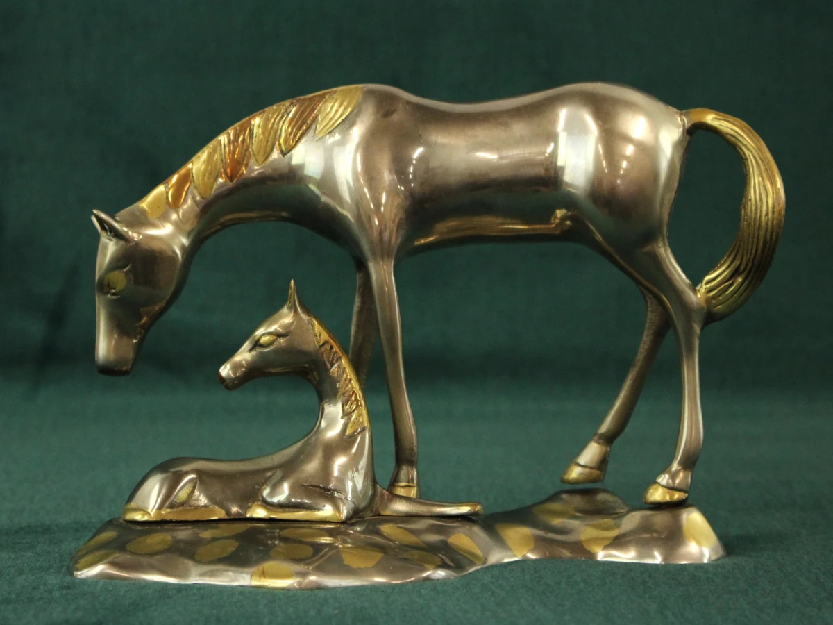 Vintage metalen paardensculptuur van Merrie met Veulen - foto 4