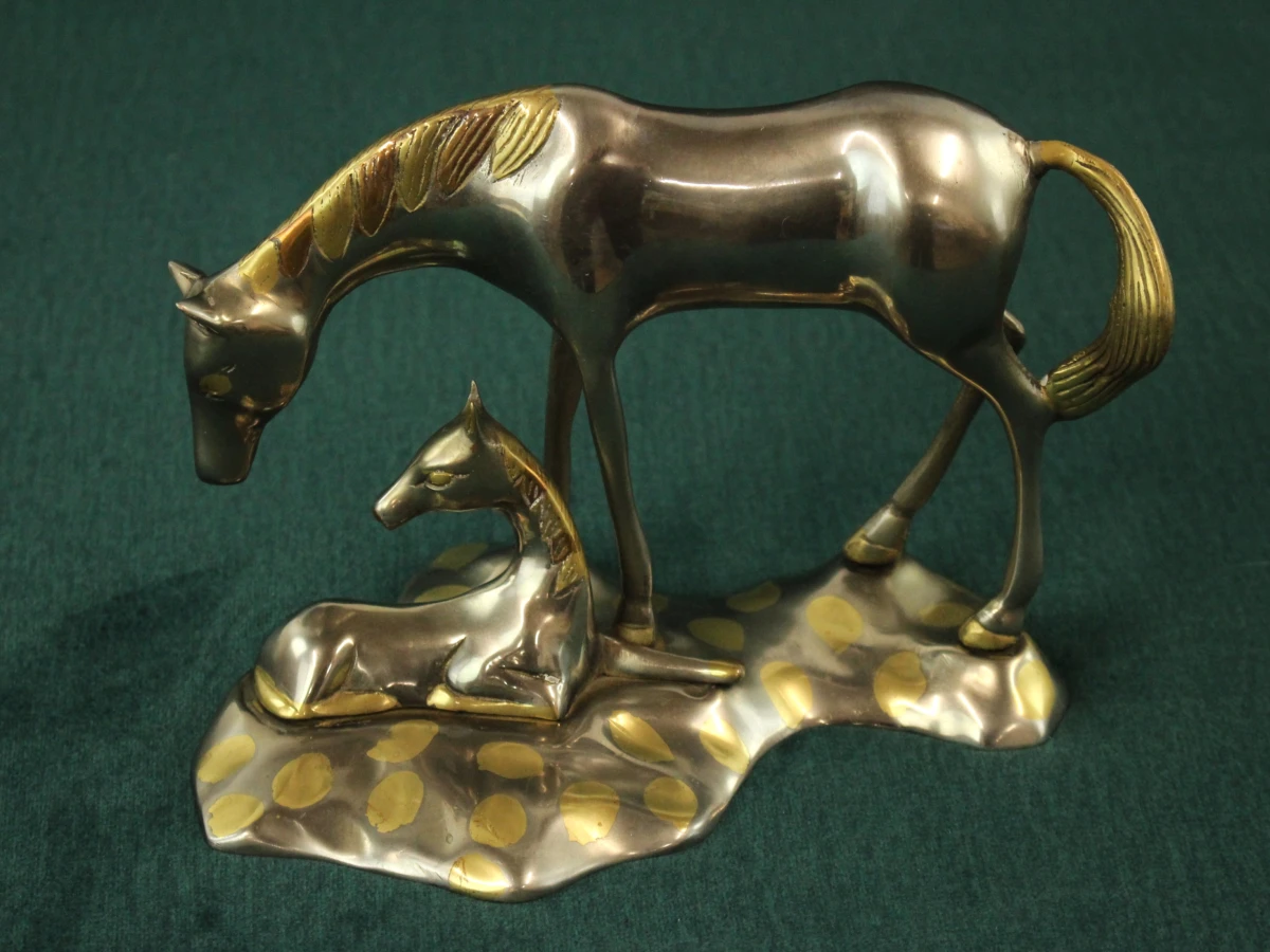 Vintage metalen paardensculptuur van Merrie met Veulen - foto 5