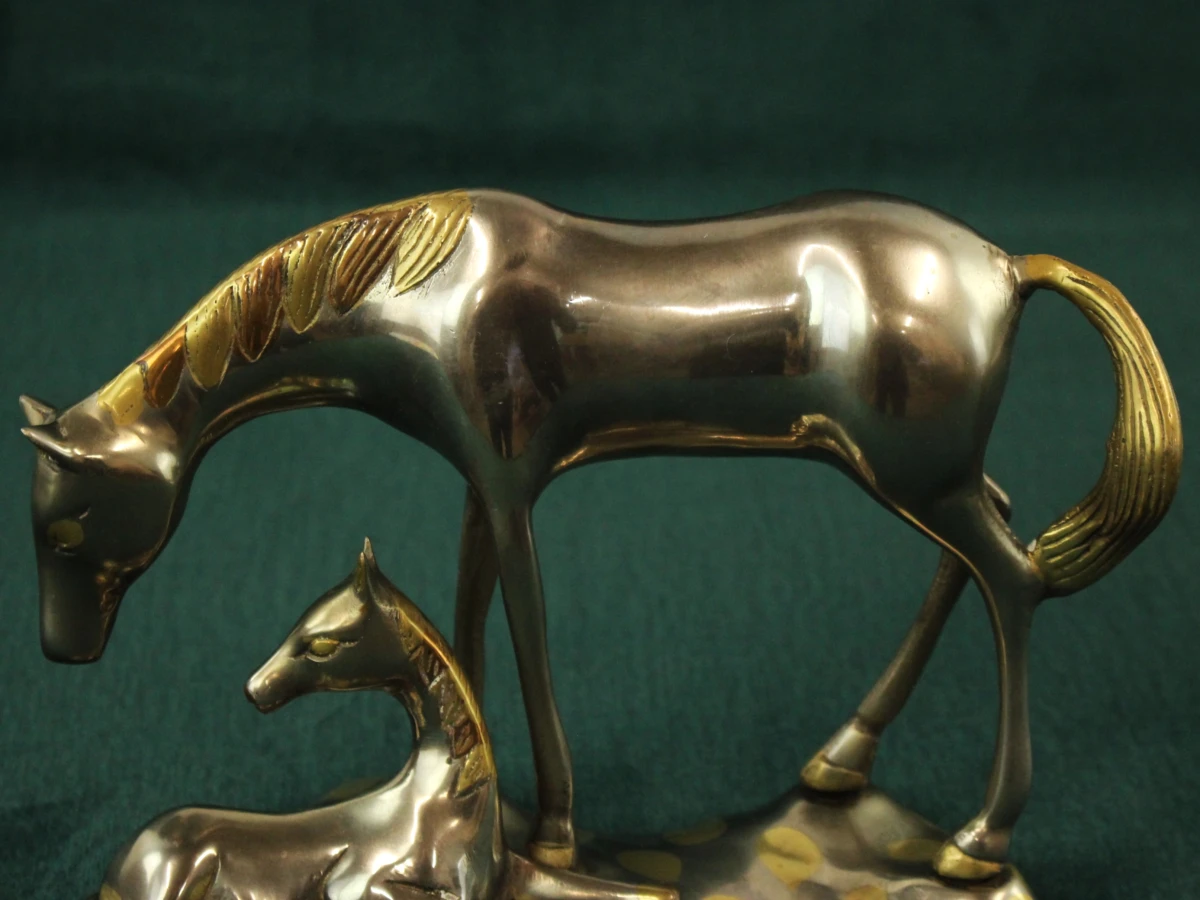 Vintage metalen paardensculptuur van Merrie met Veulen - foto 7