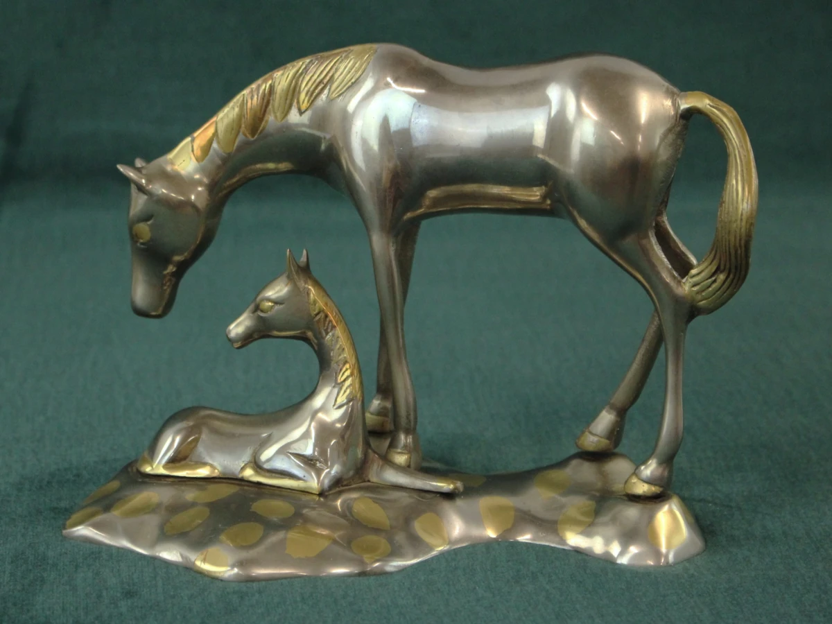 Vintage metalen paardensculptuur van Merrie met Veulen - foto 10