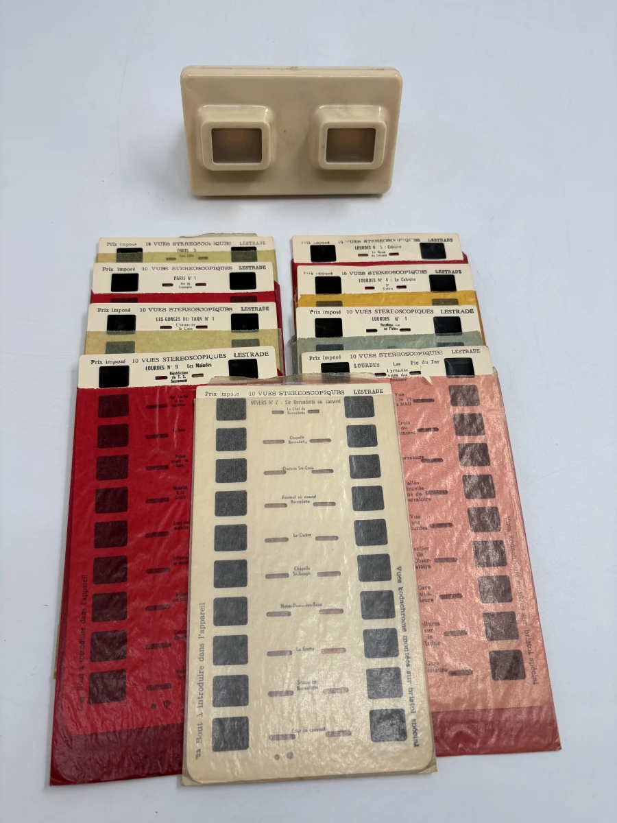 Vintage Lestrade Simplex 3D Stereoscoop Kijker + 9 Fotokaarten - foto 2