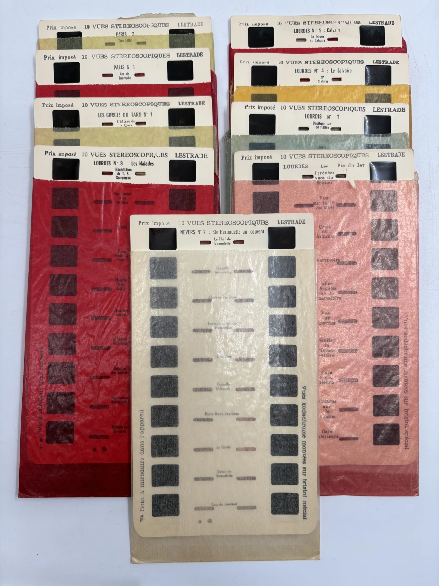 Vintage Lestrade Simplex 3D Stereoscoop Kijker + 9 Fotokaarten - foto 3