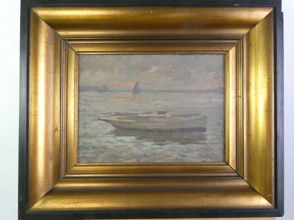 Olieverfschilderij met boot - gesigneerd A. Dewaele - foto 2