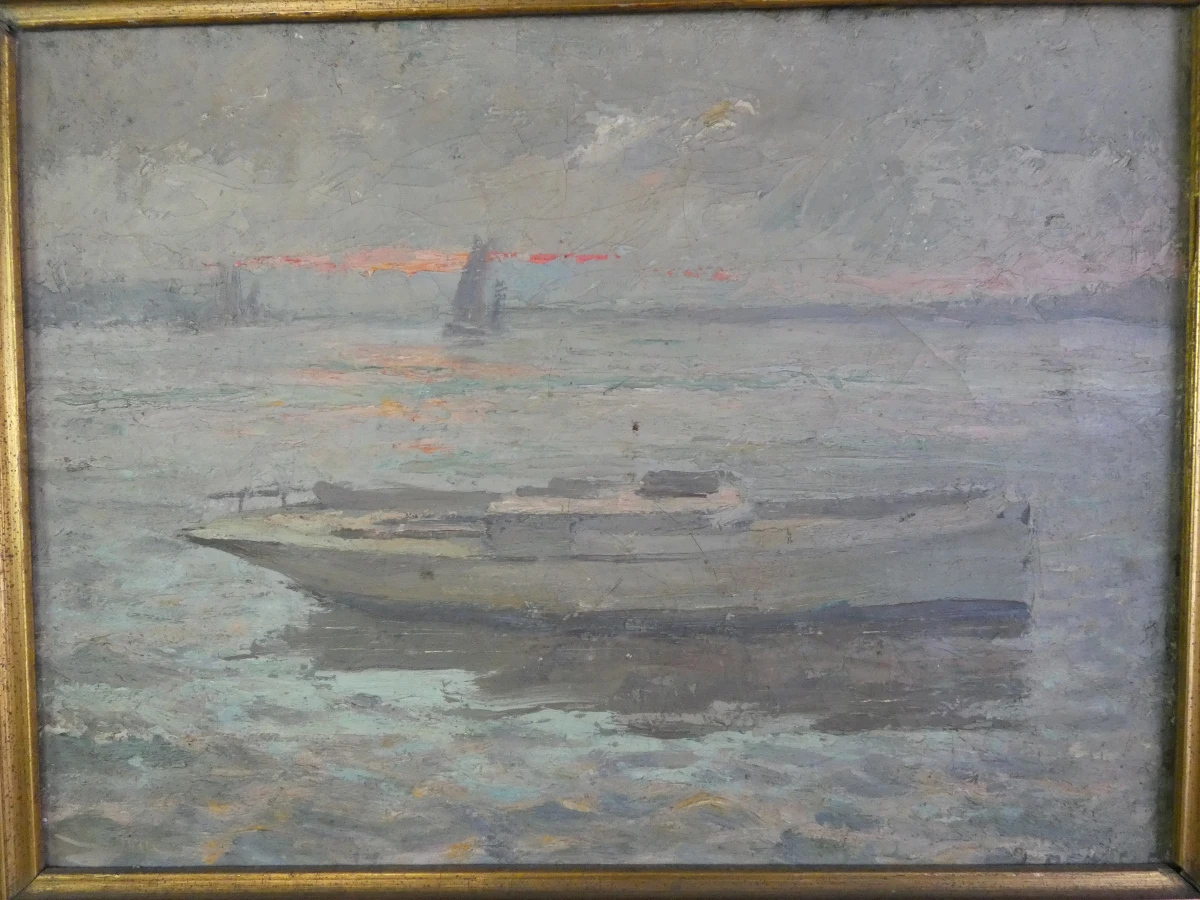 Olieverfschilderij met boot - gesigneerd A. Dewaele - foto 3