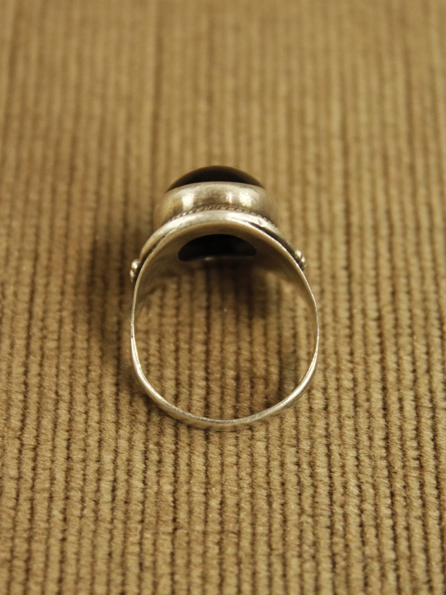 Sterling zilveren ring met grote zwarte cabochon - foto 2