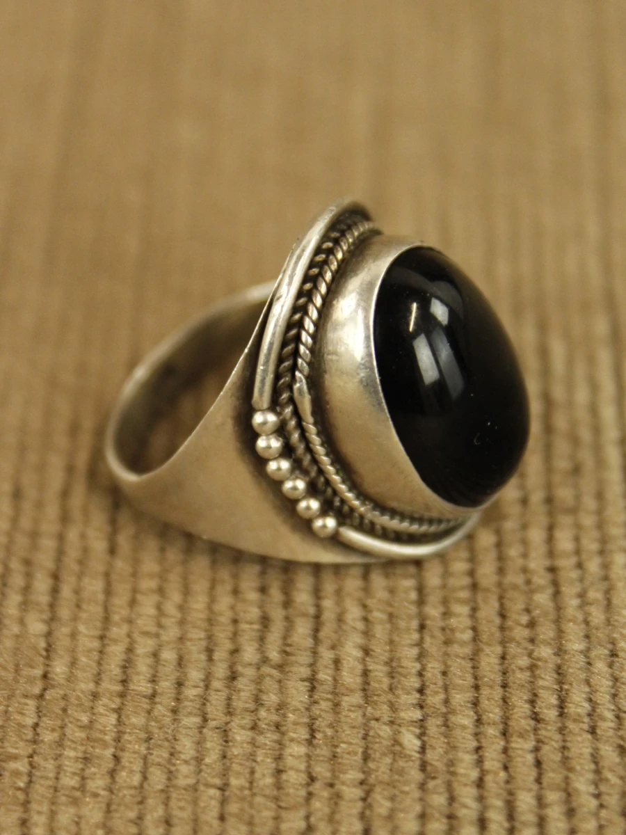 Sterling zilveren ring met grote zwarte cabochon - foto 3