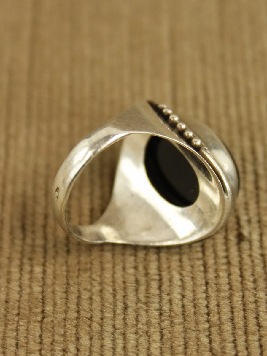 Sterling zilveren ring met grote zwarte cabochon - foto 4