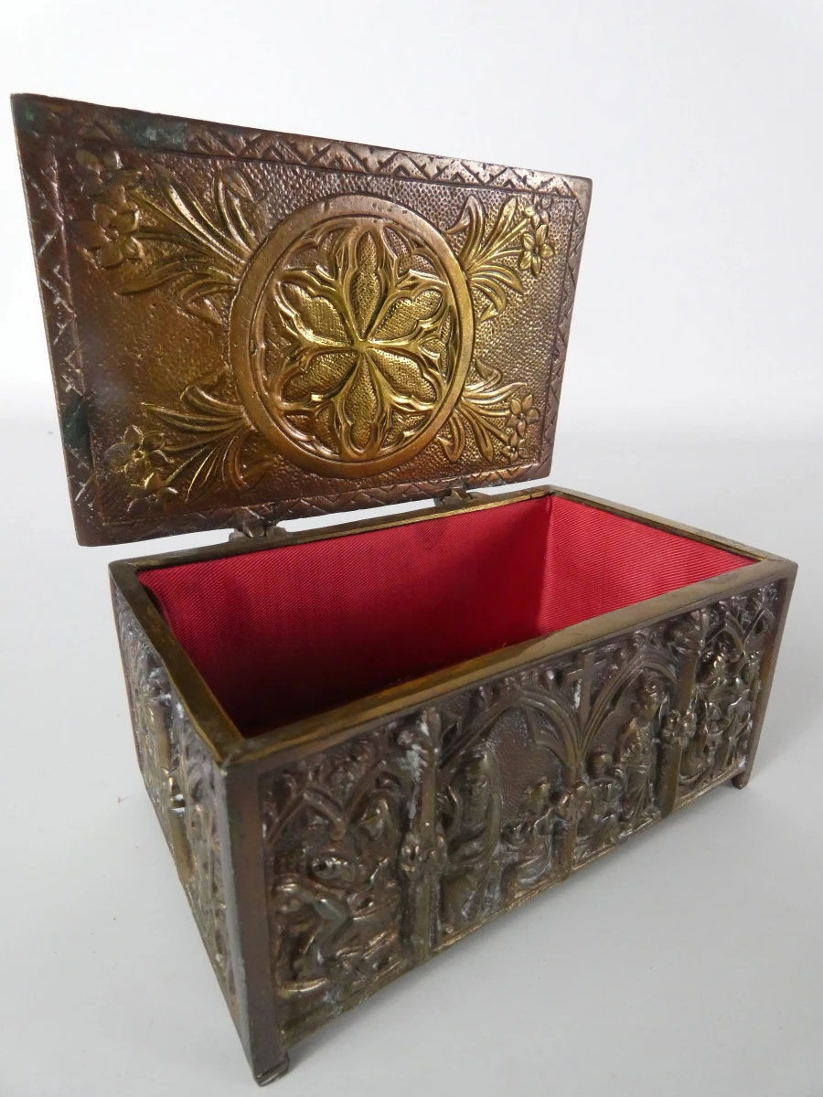 Vintage neogotisch bronzen/messing kistje - foto 2