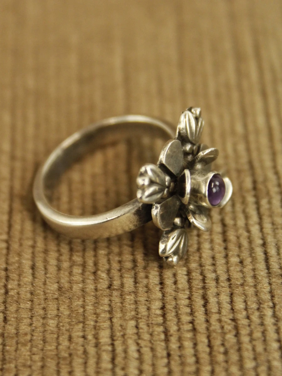 Sterling zilveren ring met bloemvormige ringkop - foto 2