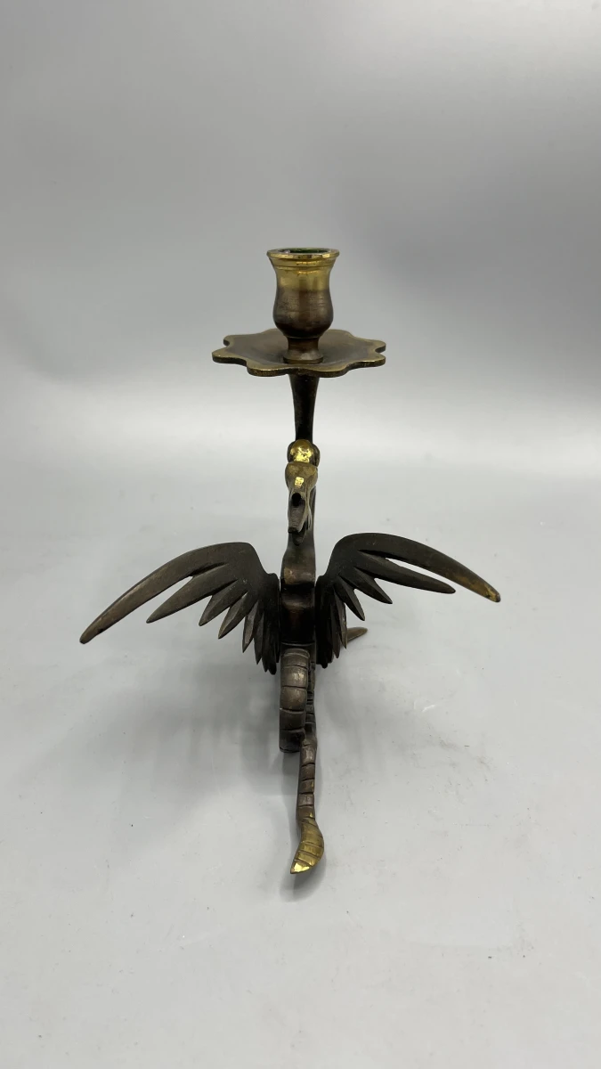 Kandelaar draak messing vintage tafelfiguur met vleugels - foto 4