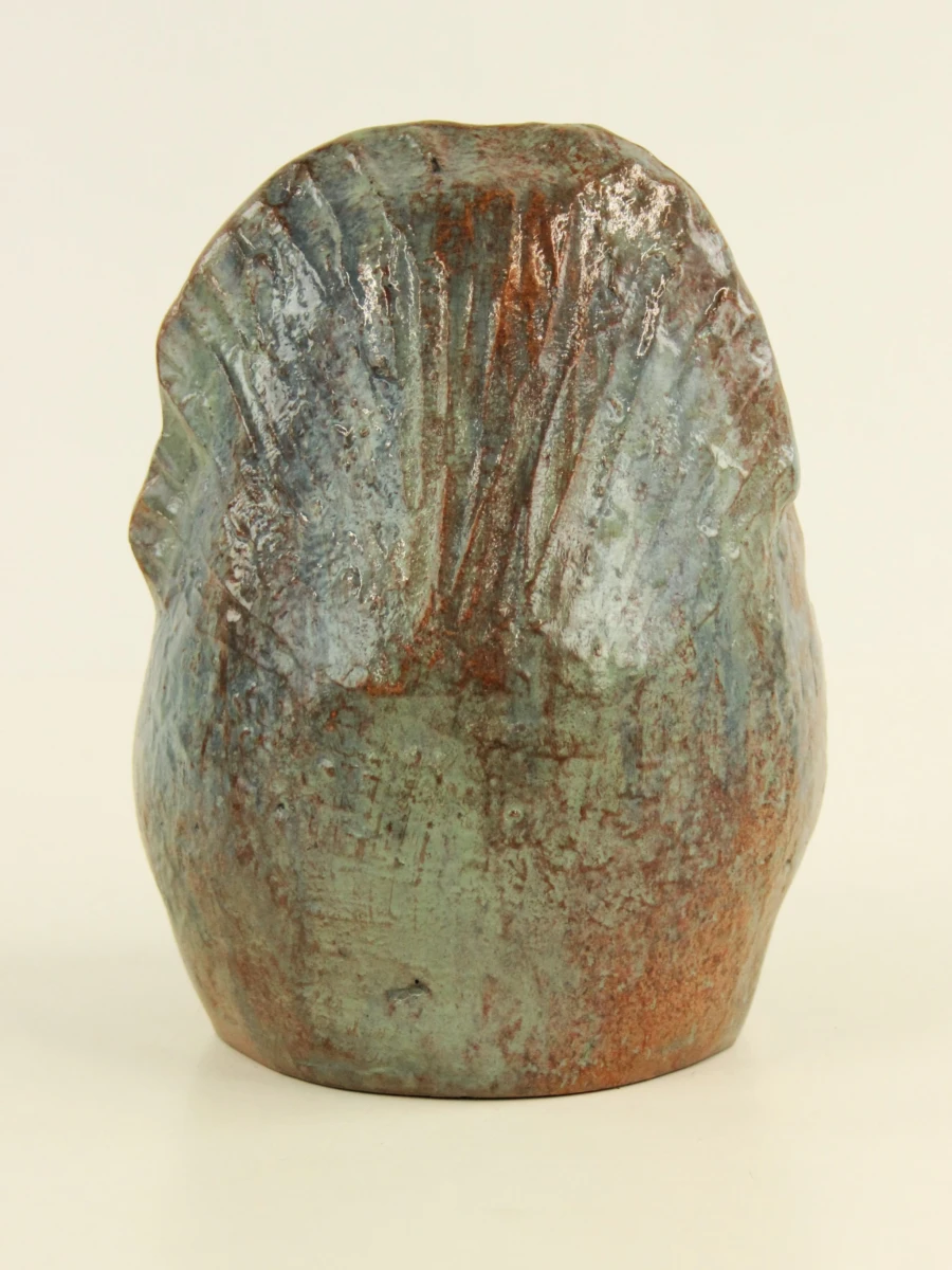 Expressief geglazuurd terracotta hoofd in groen- en bruintinten - foto 4