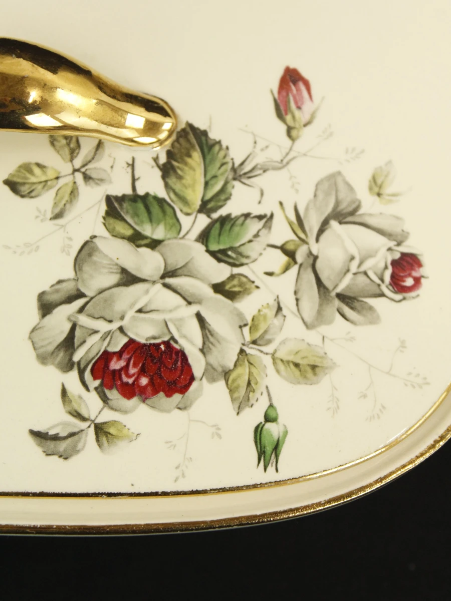 Boch - vintage serveerschaal met deksel, bloemendecor en goudkleurige accenten - foto 3